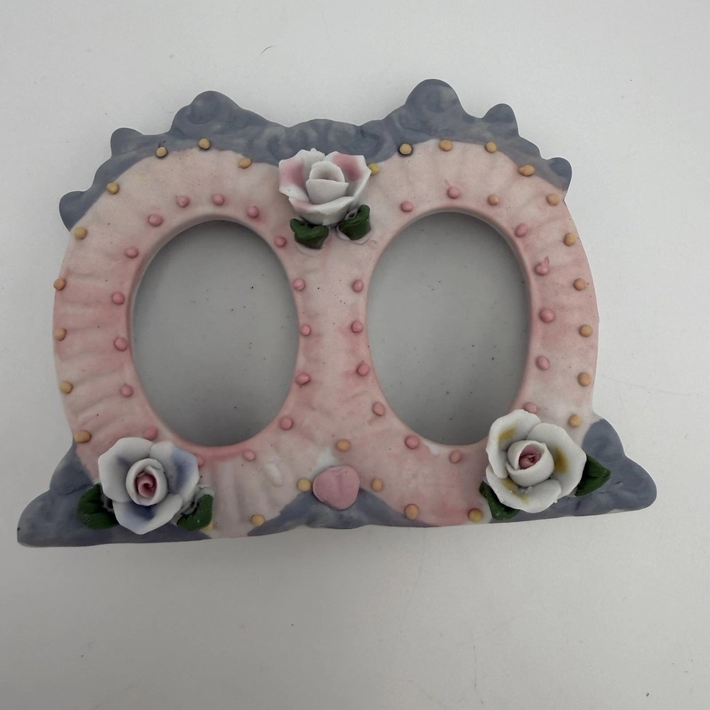 Vintage Sm Porcelain Floral Picture Frames Oval Shabby Chic Baby Tiny Frame Rose